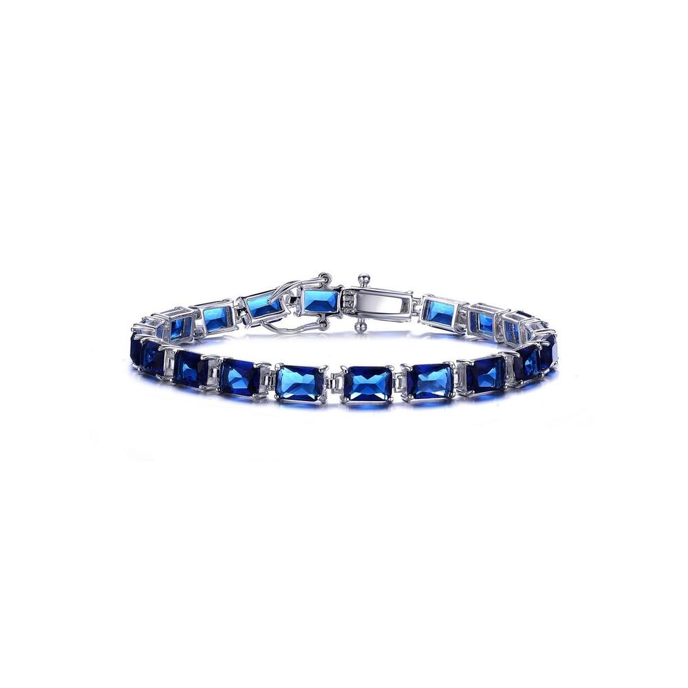 Genevive Sterling Silver Sapphire Blue Cubic Zirconia Tennis Bracelet NEW